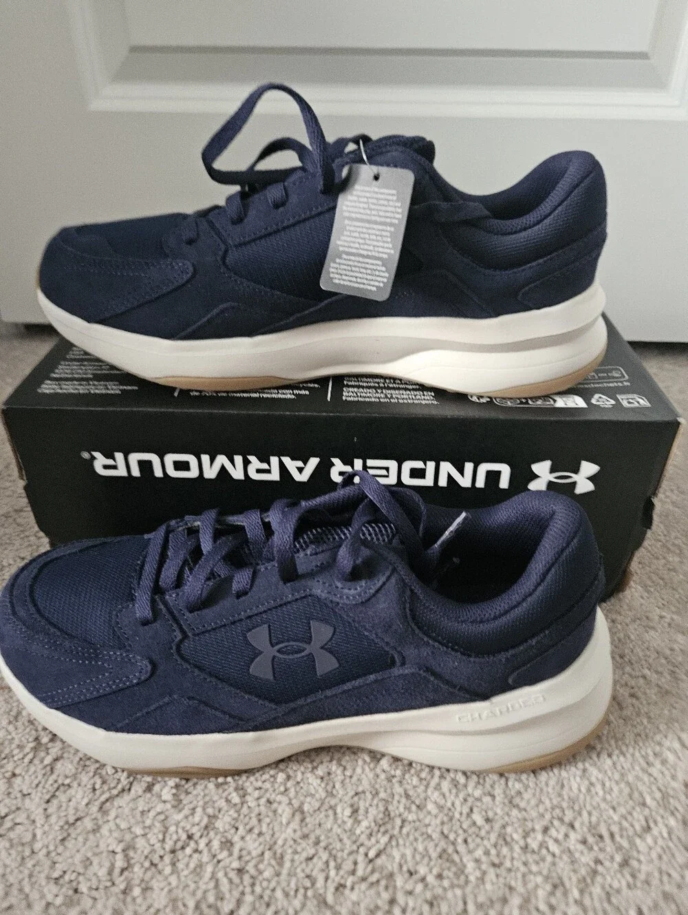 NWT Under Armour UA Edge Suede Mens 10 Navy Blue Charged Sneakers